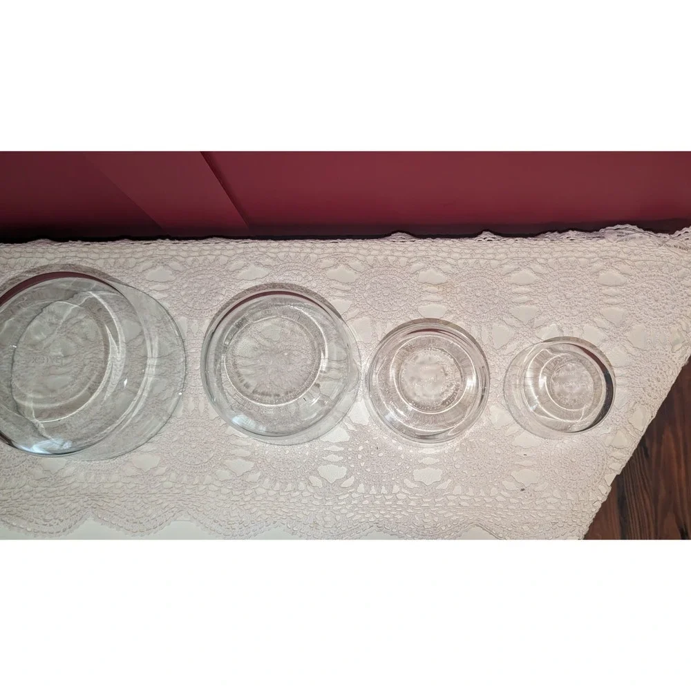 4 piece Set Pyrex Nesting Clear Glass Bowl 7201 7203 7202A‎ 7200A